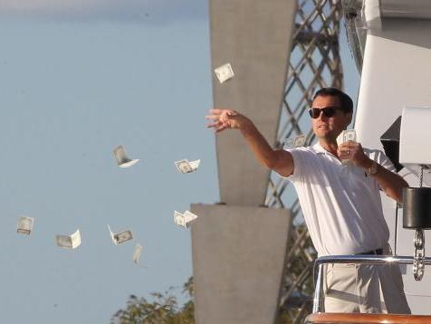 Leonardo DiCaprio throwing Money meme template