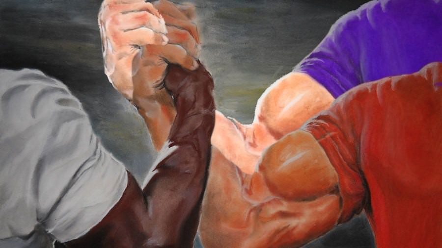 Epic Handshake Three Way meme template