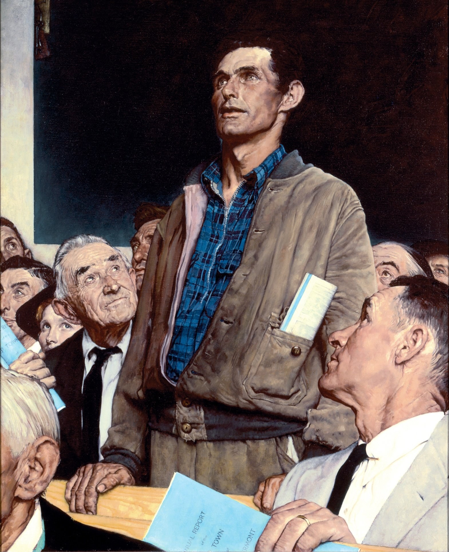 man taking a stand in a town hall meeting meme template